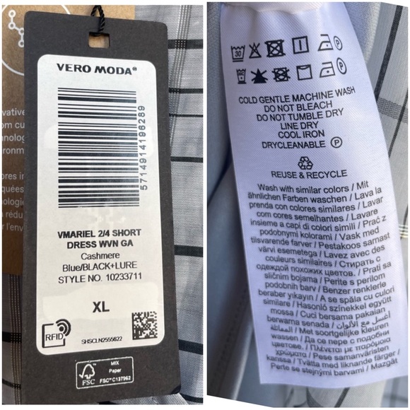 VERO MODA NWT Blue Windowpane Plaid Tiered Checkered Checked Surplice Dress - Picture 7 of 10